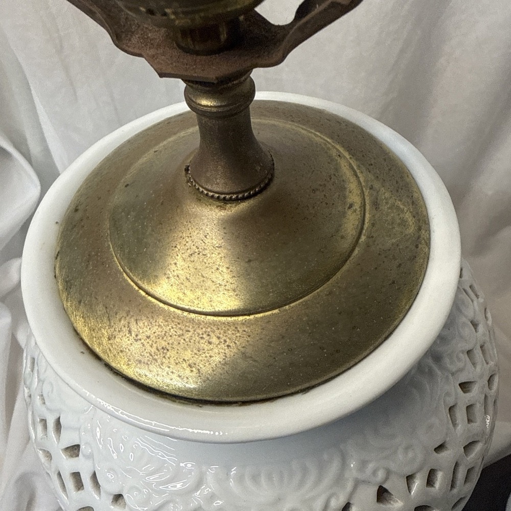 2 VTG Toyo Blanc de Chine Lamp Dual Light MCM Reticulated Ginger Jar Hollywood - Picture 14 of 16